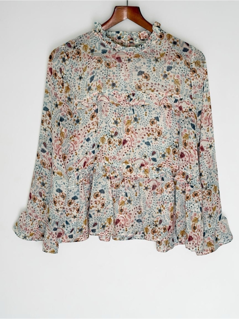 Sundance Celina Tiered Peasant Blouse - Size M - Boho Floral Sheer Ruffle Top - Picture 5 of 12